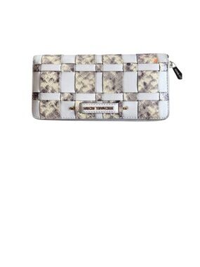 Michael Kors Vivian zip leather wallet snake skin print woven large wallet 4x8.5